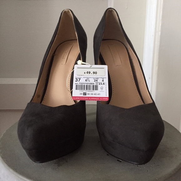 NWT Zara Trafaluc Gray Suede Platform Pumps 6.5 - Picture 1 of 5